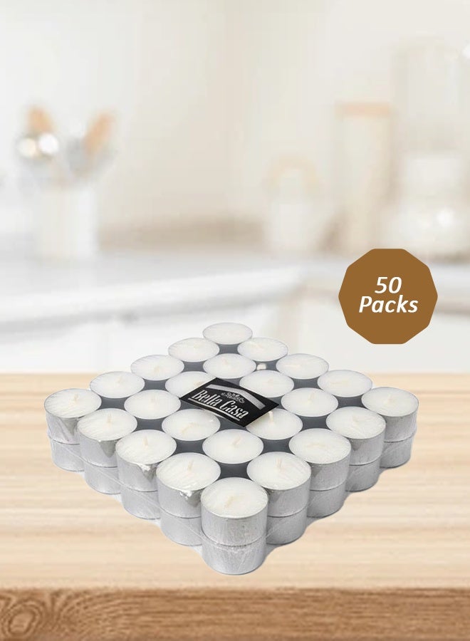 Pearl Coast Tealight Candles – 50-Pack White Unscented Smokeless Votive Tea Lights | Long Burning, European Quality for Shabbat, Weddings, Diwali & Home Décor - Image 1