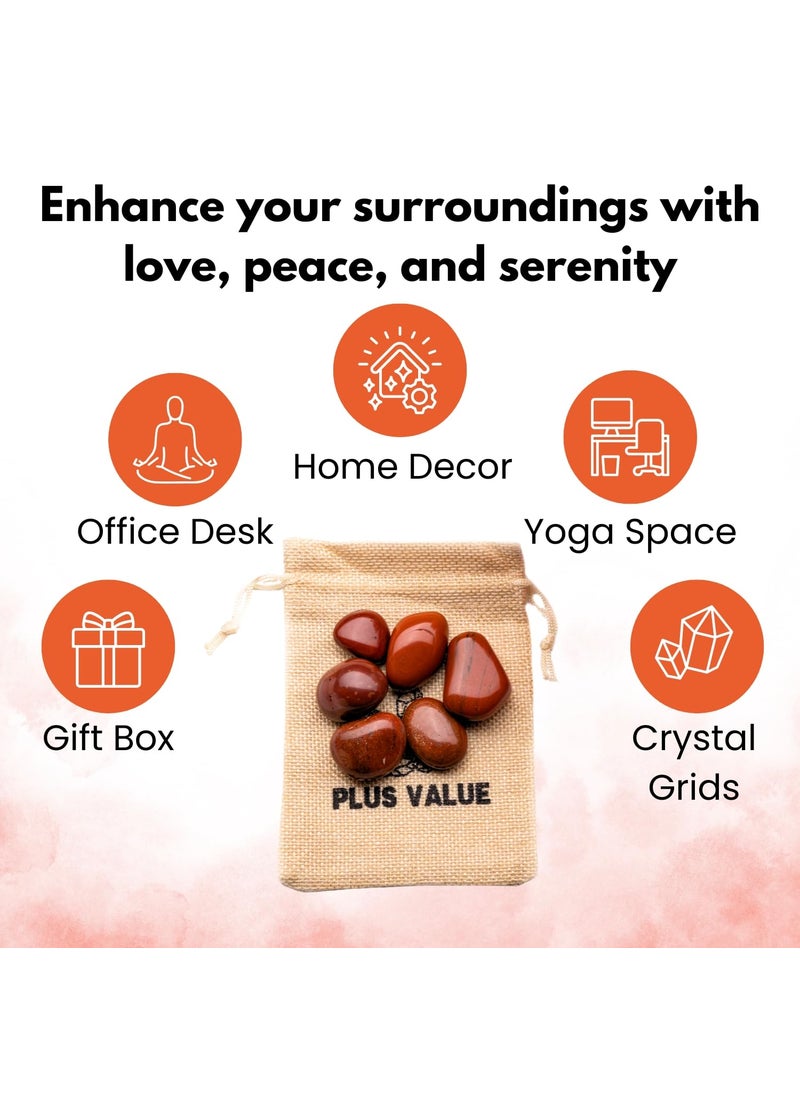 Plus Value Plus Value Red Jasper Tumbled Stone Pebbles Reiki Healing Aura Chakra 50grams Jute Bag  - Image 2