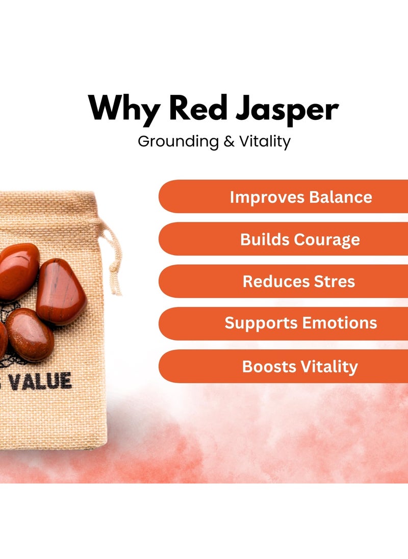 Plus Value Plus Value Red Jasper Tumbled Stone Pebbles Reiki Healing Aura Chakra 50grams Jute Bag  - Image 4