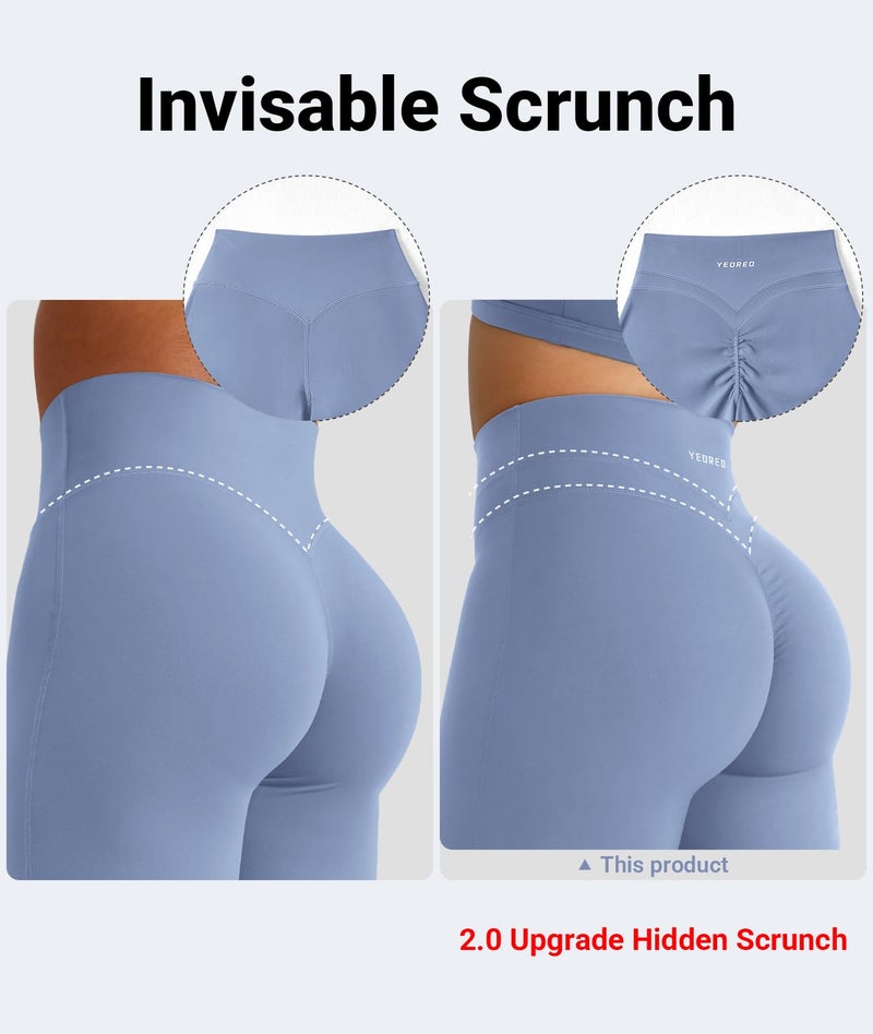 YEOREO Straight Leg Workout Leggings Hidden Scrunch High Waist Gym Pants No Front Seam Wide Leg Yoga Pants Granite Blue S - Image 4