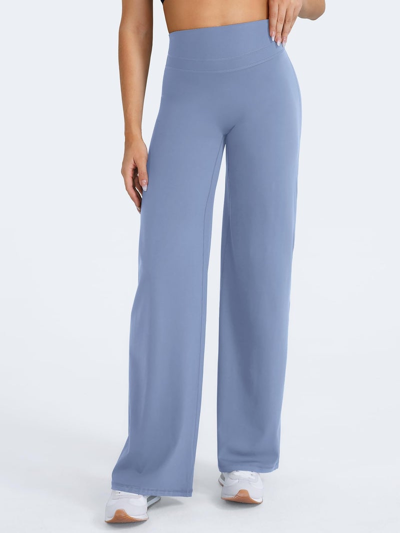YEOREO Straight Leg Workout Leggings Hidden Scrunch High Waist Gym Pants No Front Seam Wide Leg Yoga Pants Granite Blue S - Image 5