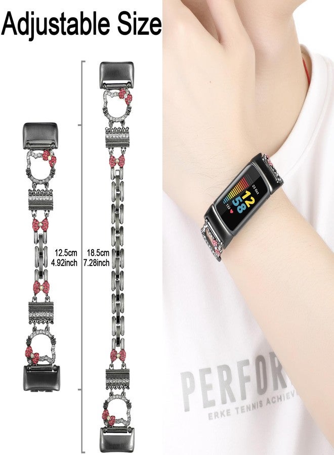 TERKOWQI Metal Band Compatible with Fitbit Charge 6/ Fitbit Charge 5 Bands for Women, Bling Cute Cartoon Charms Bracelet Chain Strap Jewelry Replacement Watchband for Fitbit Charge 5 6 Fitness Tracker (Cute Cat Black) - Image 5