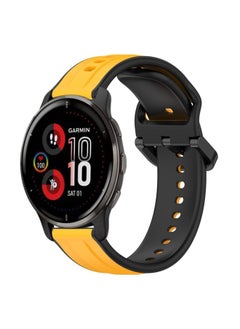 Generic Replacement Strap For Garmin Venu 2 Plus 20mm Convex Loop Two-Color Silicone Watch Band Yellow+Black 