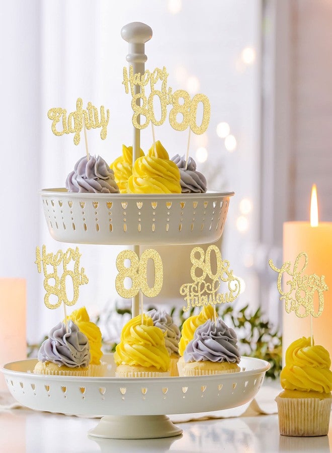 Ephlyn 30 Pack Happy 80th Birthday Cupcake Toppers Gold Glitter Eighty Cheers to 80 Years Old Birthday Cupcake Picks for Happy 80th Anniversary Party Cake Decorations - Image 5