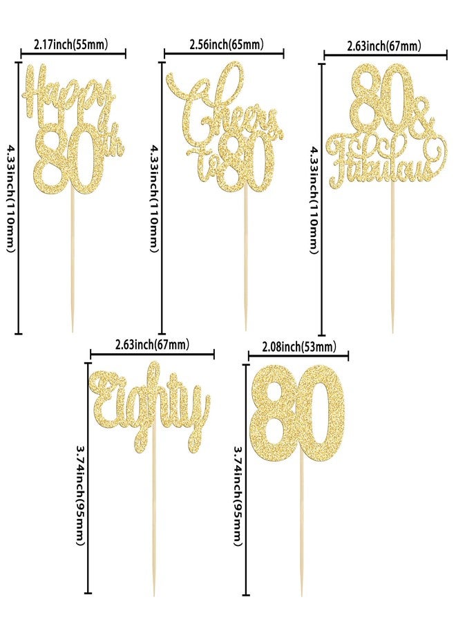 Ephlyn 30 Pack Happy 80th Birthday Cupcake Toppers Gold Glitter Eighty Cheers to 80 Years Old Birthday Cupcake Picks for Happy 80th Anniversary Party Cake Decorations - Image 2