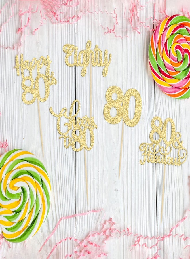 Ephlyn 30 Pack Happy 80th Birthday Cupcake Toppers Gold Glitter Eighty Cheers to 80 Years Old Birthday Cupcake Picks for Happy 80th Anniversary Party Cake Decorations - Image 4