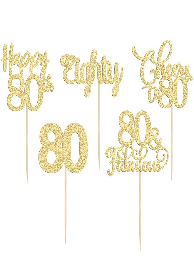 Ephlyn 30 Pack Happy 80th Birthday Cupcake Toppers Gold Glitter Eighty Cheers to 80 Years Old Birthday Cupcake Picks for Happy 80th Anniversary Party Cake Decorations - Image 3