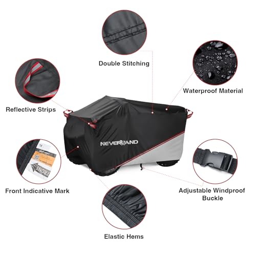 NEVERLAND Waterproof ATV Cover, Outdoor Heavy Duty Quad Cover Tear-Resistant 4 Wheeler Covers All Weather UV Protection for Polaris Sportsman Yamaha Honda Quad Bike (Black & Silver, XXXL) - Image 3