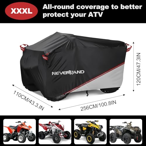 NEVERLAND Waterproof ATV Cover, Outdoor Heavy Duty Quad Cover Tear-Resistant 4 Wheeler Covers All Weather UV Protection for Polaris Sportsman Yamaha Honda Quad Bike (Black & Silver, XXXL) - Image 2