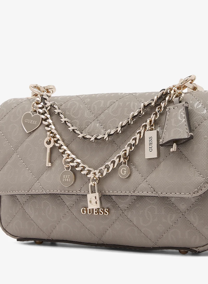 Guess DARK TAUPE Libby Flap Over Crossbody Bag for Women | Best Price UAE
