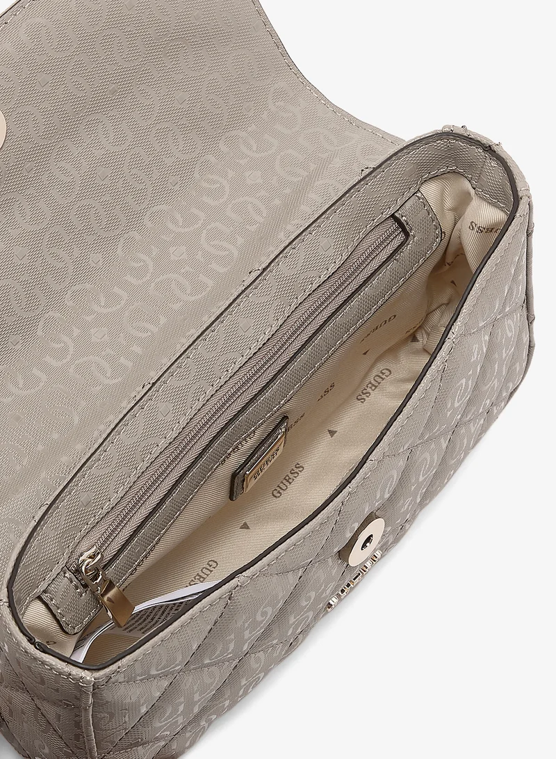 Guess DARK TAUPE Libby Flap Over Crossbody Bag for Women | Best Price UAE
