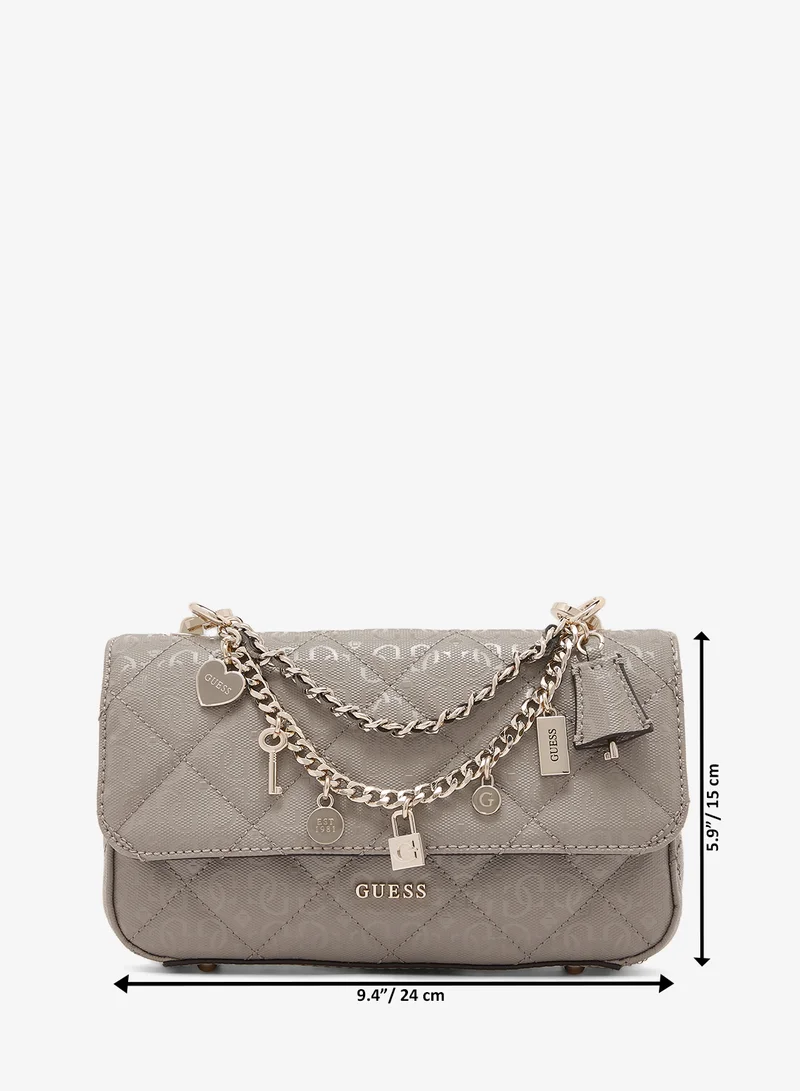 Guess DARK TAUPE Libby Flap Over Crossbody Bag for Women | Best Price UAE