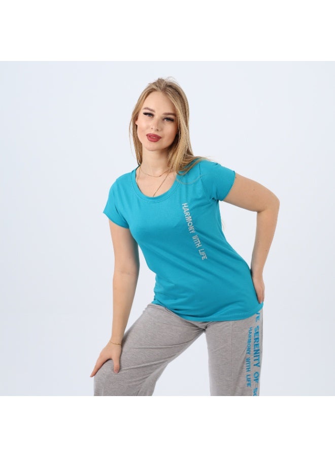 zecotex  Embroidered Women's Cotton Pajama Set – Short Sleeve Top & Wide-Leg Pants – Summer Loungewear (Sizes S to 3XL)  - Image 5