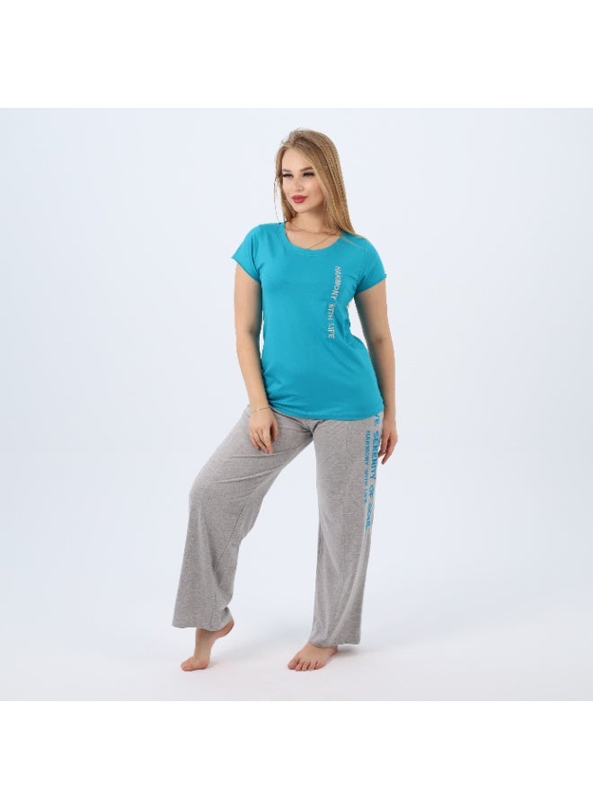 zecotex  Embroidered Women's Cotton Pajama Set – Short Sleeve Top & Wide-Leg Pants – Summer Loungewear (Sizes S to 3XL)  - Image 4