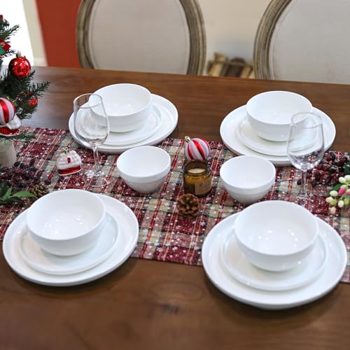HAPPY KIT 12 Pieces Porcelain Dinnerware Set, Serving Plates and Bowls Set for 4, Chip and Scratch Resistant White Kitchen Dishware Sets, Thick-edge Non-slip Design - Image 5