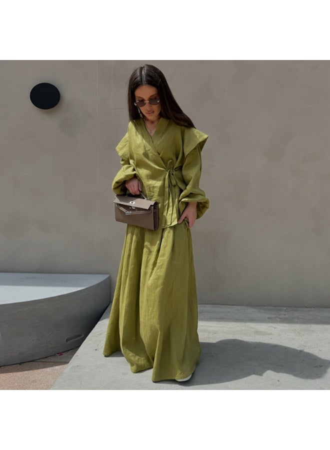 KUYING New Design Fashionable Lace up Shirt High Waist Skirt Casual Set - Image 1