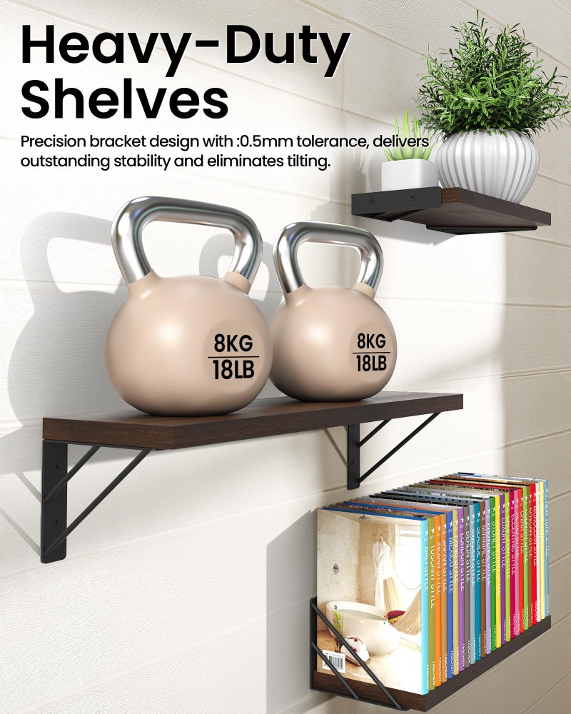 BAYKA Floating Shelves for Wall, Book Shelf for Bedroom, Wall Decor Shelves for Living Room Kitchen, Wood Floating Shelf for Home Decor, Corner Shelf for Bathroom, Office(Dark Brown,Set of 3) - Image 4