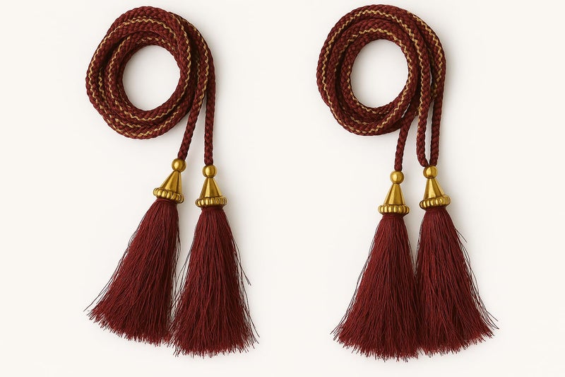 DaSync SYNC maroon Long dori Tassels Latkan for Lehenga Hanging Beads for Blouses golden dori Dupatta lace and Border Materials chunni Choli Tailoring Dresses Sarees Gowns Curtains Suits Decoration Pack of 2 - Image 1