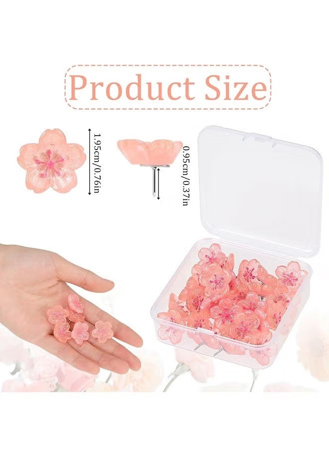 واي جيه 20 قطعة من الكرز أزهار الدفع، الراتنج الوردي لامع الأزهار مسامير الدفع زخرفية الأصابع ل تعليق الحائط، لوحة النشرات، الخرائط، مكتب الجدار - Image 2