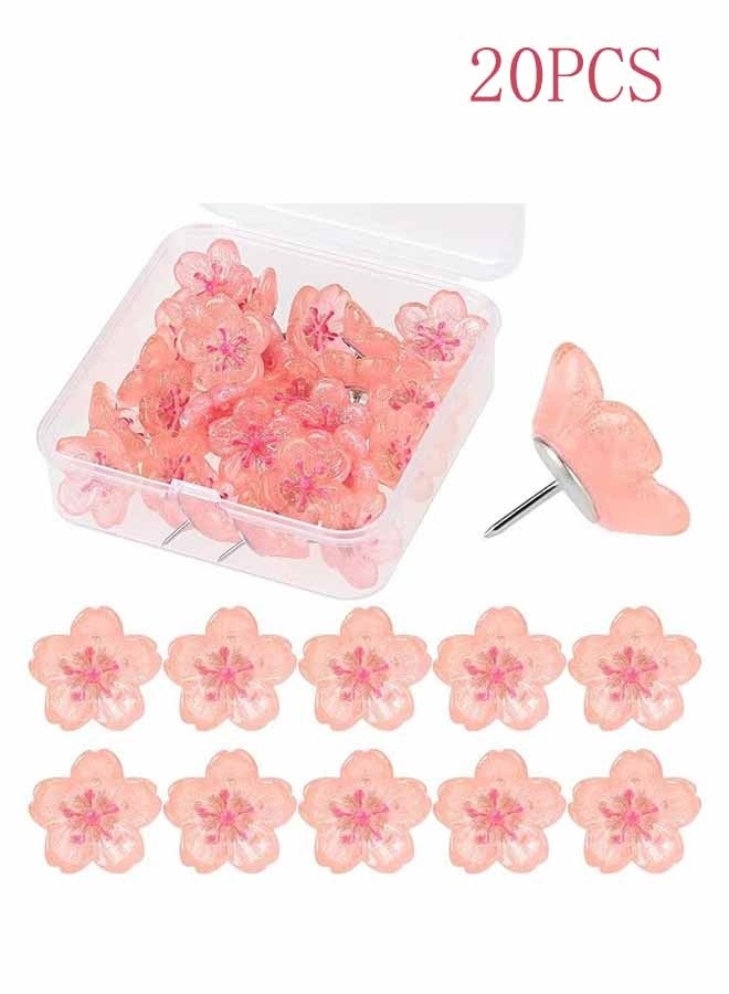 واي جيه 20 قطعة من الكرز أزهار الدفع، الراتنج الوردي لامع الأزهار مسامير الدفع زخرفية الأصابع ل تعليق الحائط، لوحة النشرات، الخرائط، مكتب الجدار - Image 1
