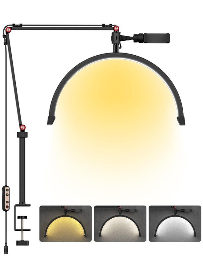 Arabest ضوء الرموش لتمديد الرموش، مصباح مكتبي نصف دائري محمول، ضوء أخصائي التجميل لفناني الوشم، تقني الأظافر، مصباح الرموش مع حامل الهاتف، 10 مستويات سطوع قابلة للتعديل - Image 1