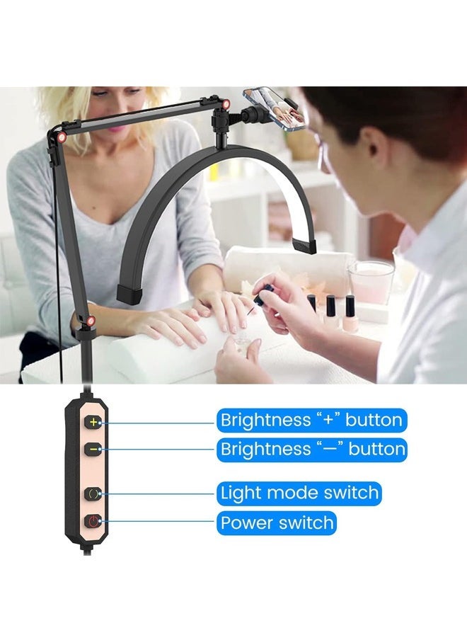 Arabest ضوء الرموش لتمديد الرموش، مصباح مكتبي نصف دائري محمول، ضوء أخصائي التجميل لفناني الوشم، تقني الأظافر، مصباح الرموش مع حامل الهاتف، 10 مستويات سطوع قابلة للتعديل - Image 3