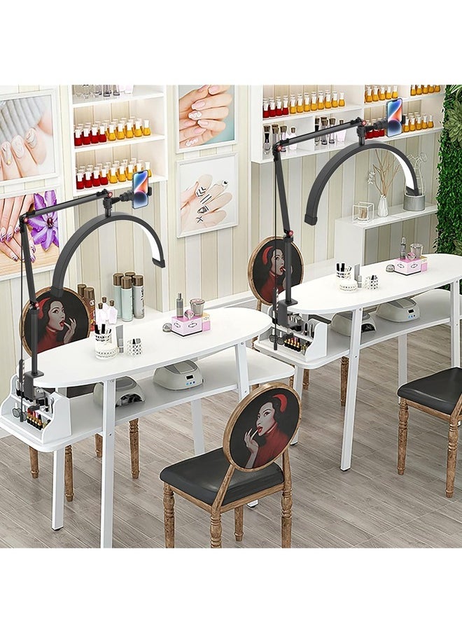 Arabest ضوء الرموش لتمديد الرموش، مصباح مكتبي نصف دائري محمول، ضوء أخصائي التجميل لفناني الوشم، تقني الأظافر، مصباح الرموش مع حامل الهاتف، 10 مستويات سطوع قابلة للتعديل - Image 5