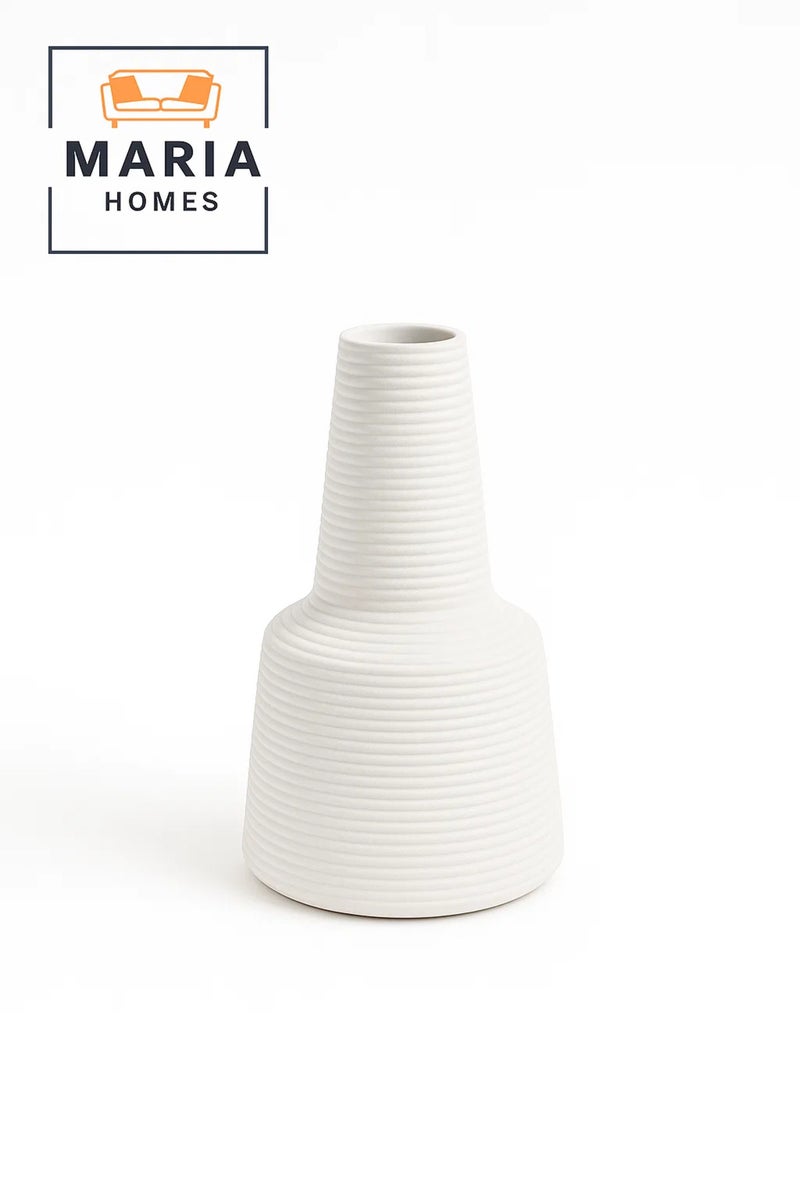 ماريا هومز مزهرية بيضاء مزخرفة حديثة – مزهرية طاولة خزفية ذات ملمس لديكور المنزل والمكتب - Image 5