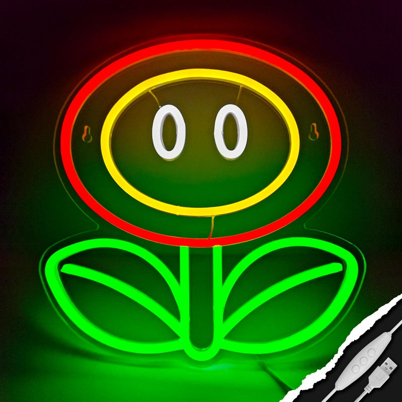 VIKLIU Fire Flower Neon Sign, Dimmable Gaming Neon Sign for Man Cave,Bedroom, Gamer Room, Living Room, Party Wall Decor, Birthday Christmas Gifts - Image 1