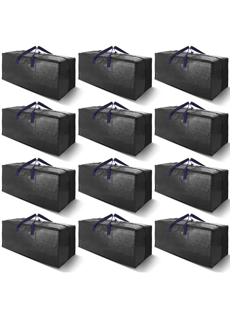 VELVETSURE VELVETSURE 12 Pack Heavy Duty Extra Large Moving Bags WBackpack Straps  Strong Handles  Zippers Storage Totes For Space Saving Fold Flat Alternative to Moving Box and Storage Bin Black 
