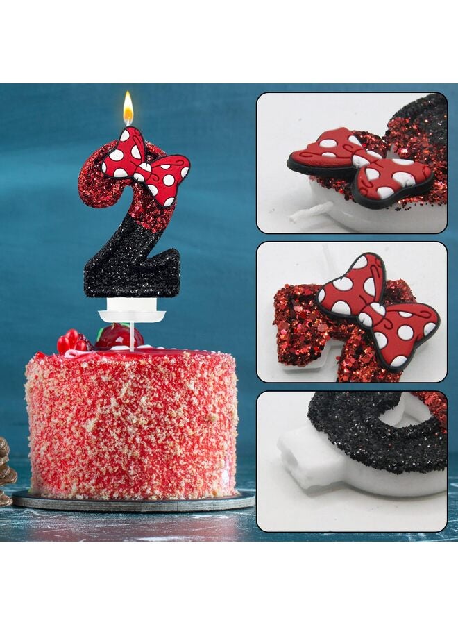 Candle for Cake, Red with Bowknot, Fits Minnie Mouse Party, Girls Pink Theme Number 2 - Image 2