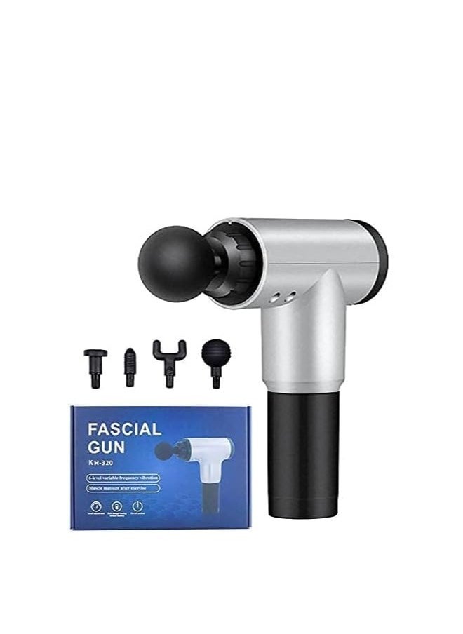 Generic Professional Massage Gun KH-320 , 4 In 1 Deep Tissue Electric Percussion Handheld Device for Body Back Pain Relief Therapy , 6 level variable frequency vibration - black,Silver  - Image 1