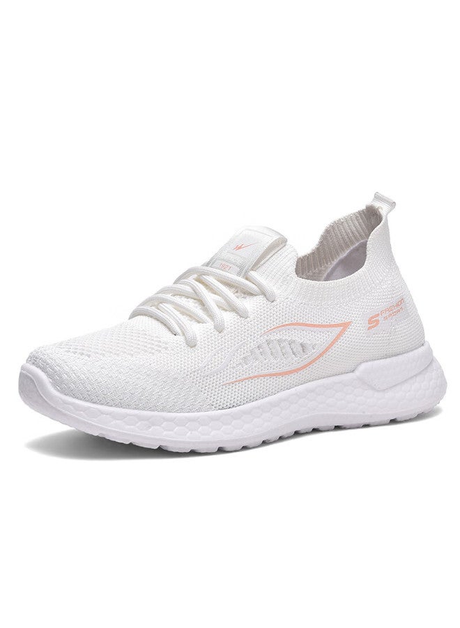 Double Star Eight Special Leisure Shoes Women Summer Breathable Soft Bottom Running Shoes Mesh Holes Walking Mom Shoes Lightweight Sports Shoes White Pink Size 40 - Image 2
