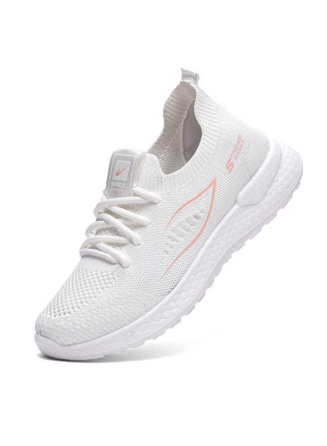 Double Star Eight Special Leisure Shoes Women Summer Breathable Soft Bottom Running Shoes Mesh Holes Walking Mom Shoes Lightweight Sports Shoes White Pink Size 40 - Image 3