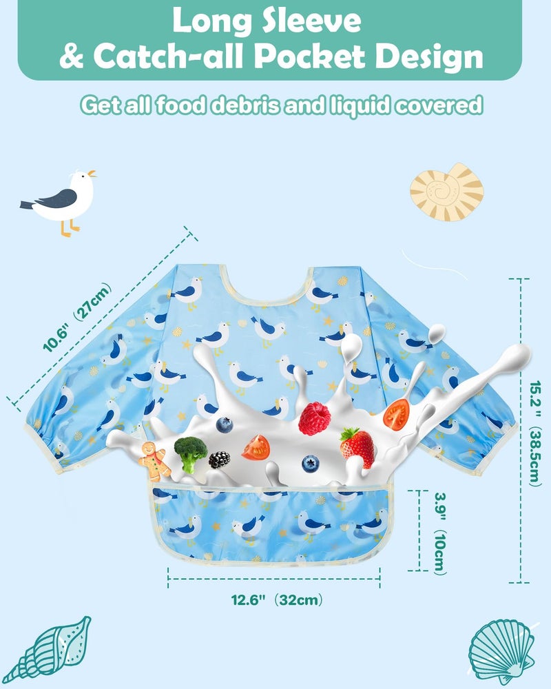 Lictin Baby Bibs for Boys Girls - Long Sleeve Bib, Waterproof Toddler Bibs, 0-24 Months Neutral Baby Smock for Eating (Dark Blue/Wathet/Blue/Green/Brown, 0-24 months) - Image 5