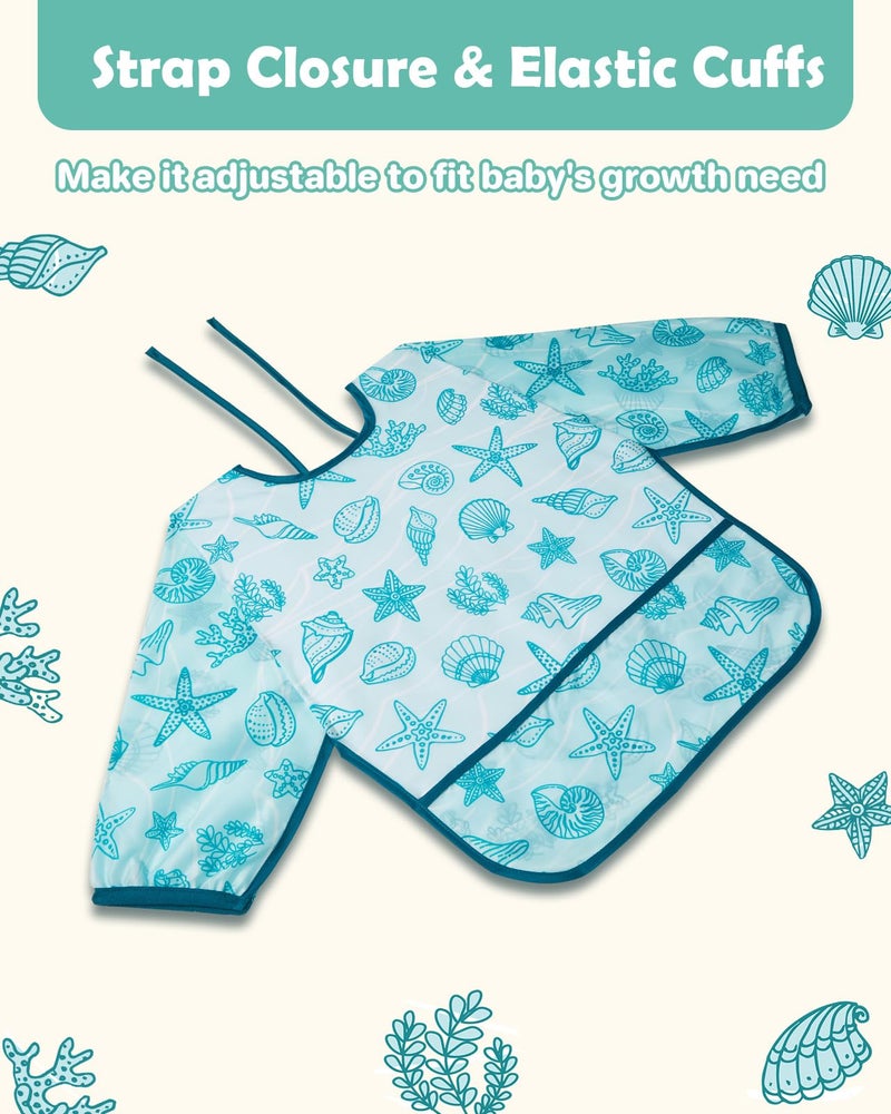 Lictin Baby Bibs for Boys Girls - Long Sleeve Bib, Waterproof Toddler Bibs, 0-24 Months Neutral Baby Smock for Eating (Dark Blue/Wathet/Blue/Green/Brown, 0-24 months) - Image 4