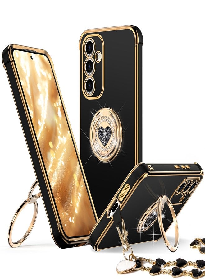 XYZ جراب XYZ لهاتف Galaxy S24 FE مع حامل - جراب لهاتف Samsung Galaxy S24 FE بحلقة مزدوجة - غطاء حماية فاخر لامع للنساء والفتيات على شكل قلب لهاتف Samsung S24 FE، أسود - Image 1