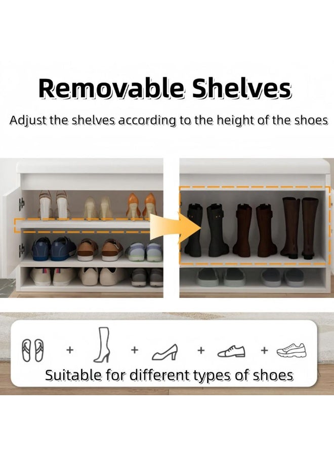 إيونتو مقعد تخزين أحذية بثلاث خزائن بأبواب متأرجحة ومساحة تخزين مخفية للمقاعد - مقعد أحذية مدخل من خشب MDF بارتفاع 100 سم مع وسادة جلدية ناعمة، يتحمل حتى 200 كجم، وأرفف قابلة للإزالة - Image 5