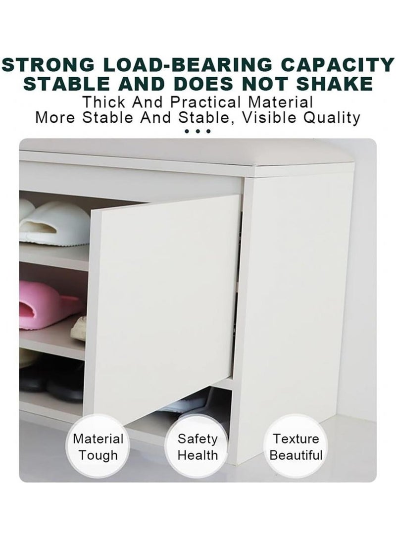 إيونتو مقعد تخزين أحذية بثلاث خزائن بأبواب متأرجحة ومساحة تخزين مخفية للمقاعد - مقعد أحذية مدخل من خشب MDF بارتفاع 100 سم مع وسادة جلدية ناعمة، يتحمل حتى 200 كجم، وأرفف قابلة للإزالة - Image 3