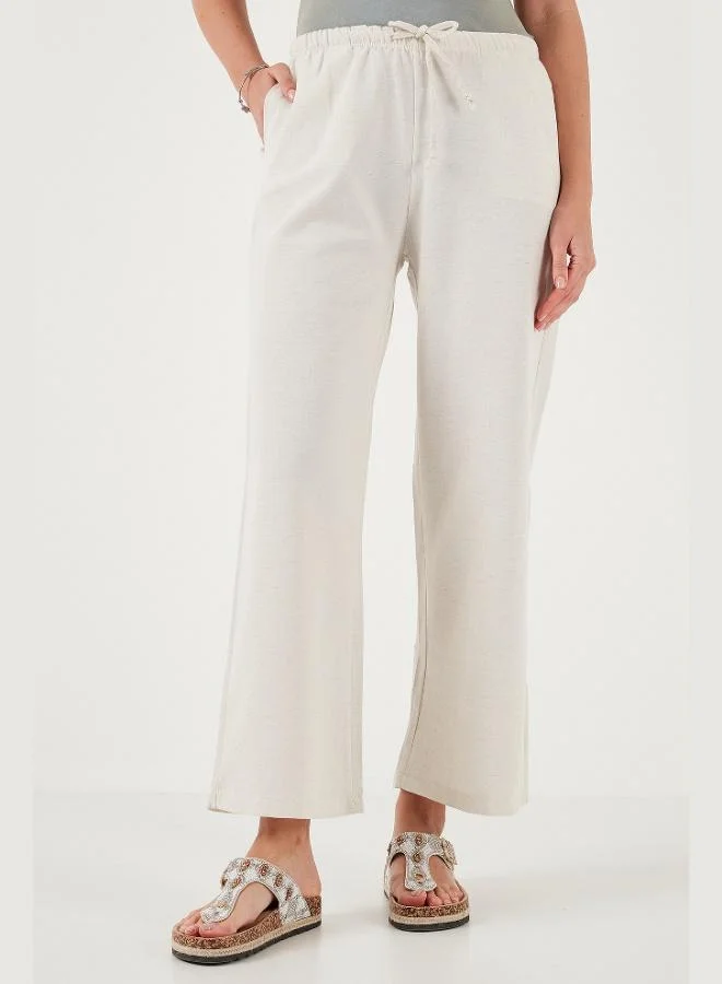 ليلا بنطلون نسائي واسع الساق بخصر عادي وقصة عادية من مزيج الكتان ليلى
