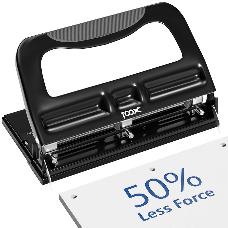 XOOL 3 Hole Punch, Heavy Duty Metal Hole Puncher for 2 or 3 Holes, 7mm Hole Diameter, 40-Sheet Capacity, Adjustable Hole Spacing, Non-Slip Base for Office & School - Image 1