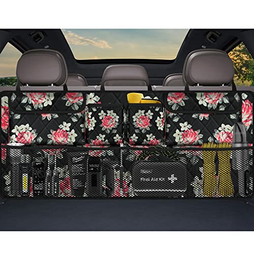 Femuar Car Trunk Organizer,Large Capacity Backseat Trunk Organizer(42"*18"),Collapsible Car Storage Bag with 8 Pocekt,Car Organizer for SUV/MPV/Truck - Floral - Image 1
