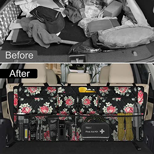 Femuar Car Trunk Organizer,Large Capacity Backseat Trunk Organizer(42"*18"),Collapsible Car Storage Bag with 8 Pocekt,Car Organizer for SUV/MPV/Truck - Floral - Image 5