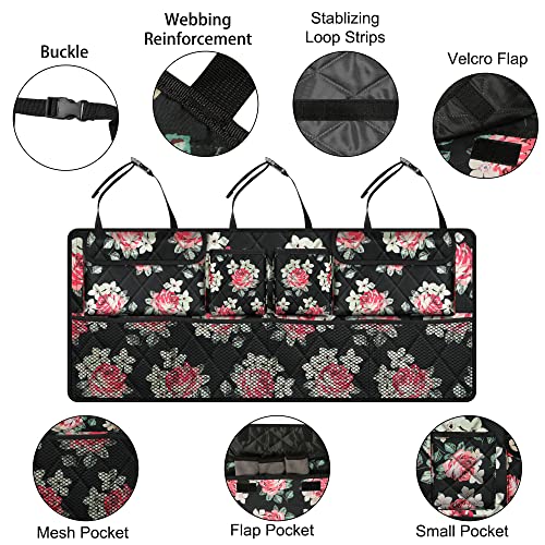 Femuar Car Trunk Organizer,Large Capacity Backseat Trunk Organizer(42"*18"),Collapsible Car Storage Bag with 8 Pocekt,Car Organizer for SUV/MPV/Truck - Floral - Image 4