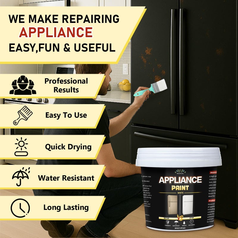 Meuvcol Appliance Paint, 35 Floz Black Appliance Epoxy Paint For Metal & Plastic Surface, Touch Up Coating For Refrigerator, Dishwasher, Washer, Microwave, Rust Preventative Coating With Tool - Image 4