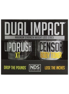 NDS Nutrition Maximum Strength Dual Impact Stack - Complete 2-in-1 Fat Loss Stack Enhanced with Teacrine, L-Carnitine, CLA for Serious Results - Censor 90 Softgels & LipoRush XT 60 Capsules