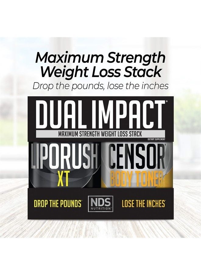 LIPORUSH - NDS Nutrition Maximum Strength Dual Impact Stack - Complete 2-in-1 Fat Loss Stack Enhanced with Teacrine, L-Carnitine, CLA for Serious Results - Censor 90 Softgels & LipoRush XT 60 Capsules - Image 1