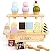 Pillowhale Wooden Ice Cream Play Set for Kids 24 PCS Pretend Ice Cream Toy Counter with Cones Popsicles Toppings Sauces Spoons Wooden Play Food Toys Role Kitchen Accessories for Toddlers 35 - Image 2