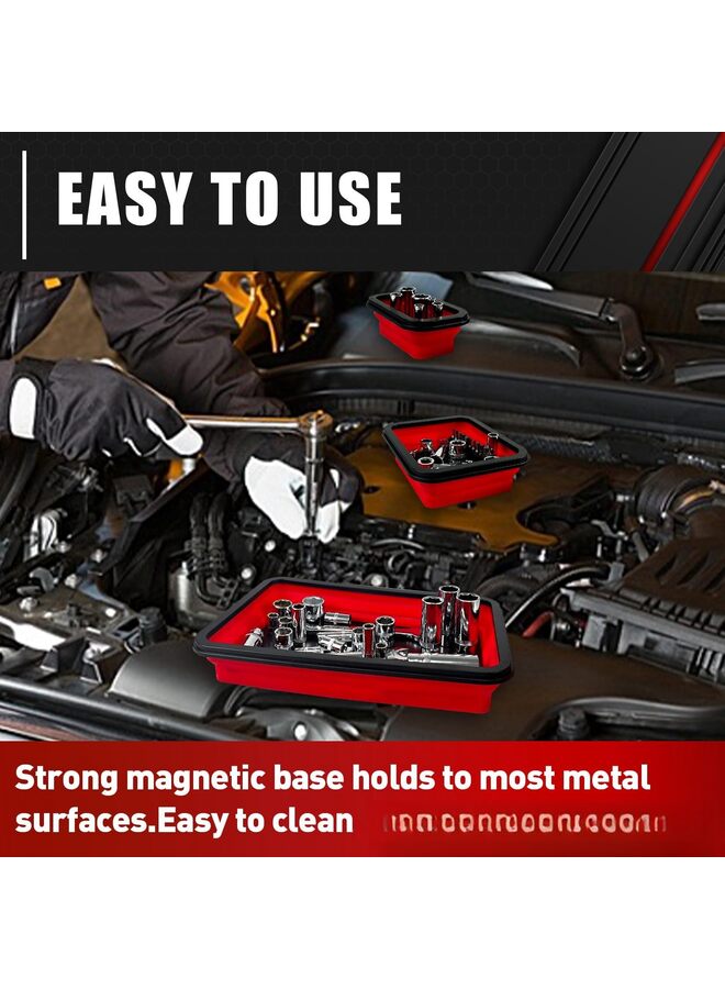 3-piece Collapsible Magnetic Parts Tray Set, Foldable Magnetic Tray, Different Size Tool Trays for Screw, Bolts, Nuts, Washers, Pins and Other Small Metal Parts and Tools, Insulating si - Image 4