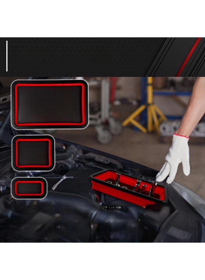 3-piece Collapsible Magnetic Parts Tray Set, Foldable Magnetic Tray, Different Size Tool Trays for Screw, Bolts, Nuts, Washers, Pins and Other Small Metal Parts and Tools, Insulating si - Image 5